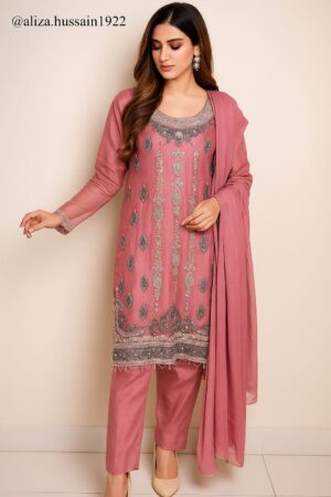 Dusty Rose Pink Embroidered Kurta Set